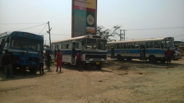 Three buses and ready to board